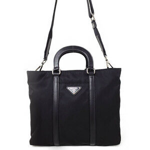 Prada nylon 2way handbag iconic triangular logo plate
